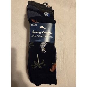 Tommy Bahama Mens Casual Crew Socks 6 Pairs Embroidered Parrots, flowers Black